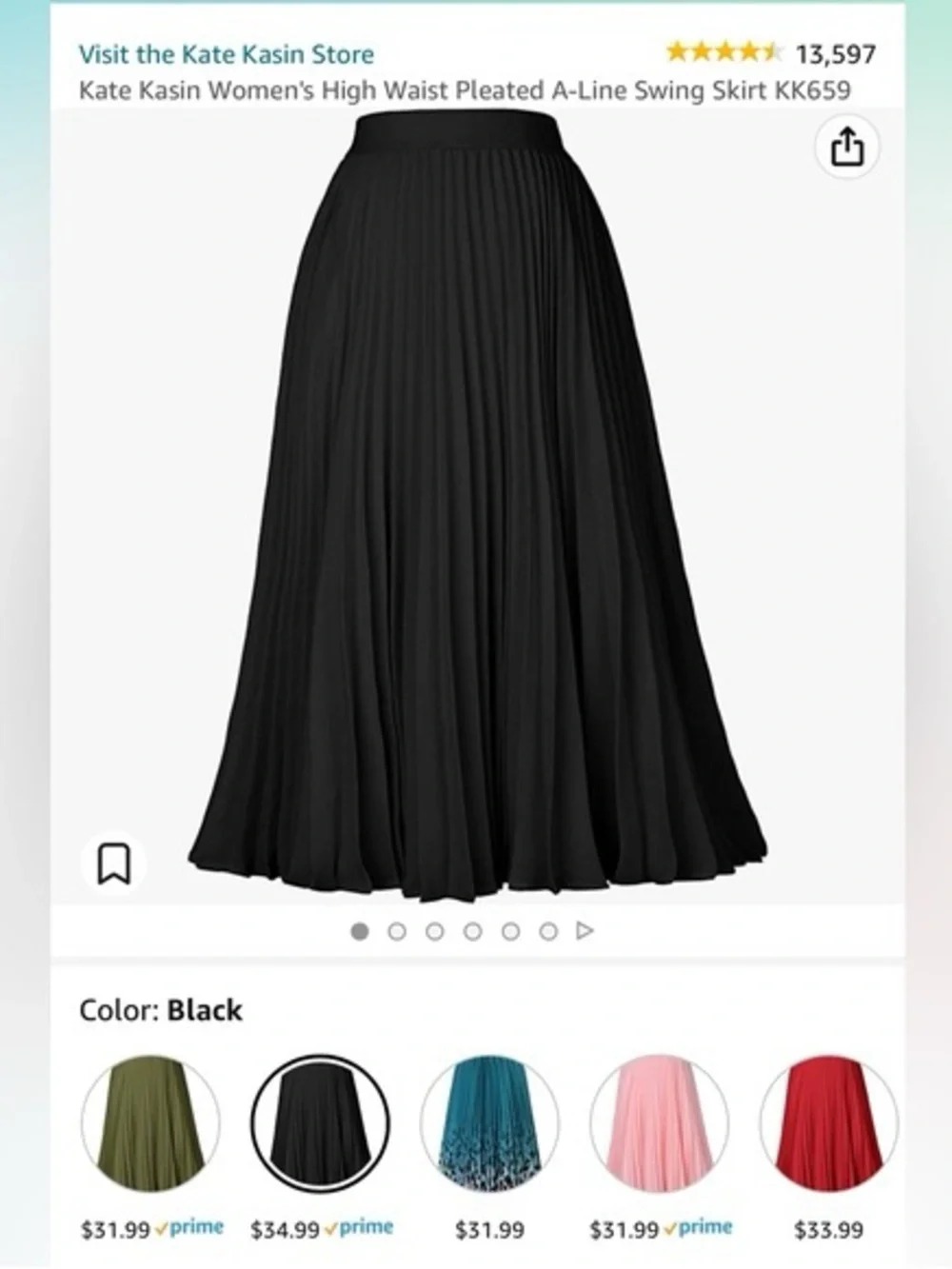 Kate Kasin Classic Black Pleated Midi Skirt | XL